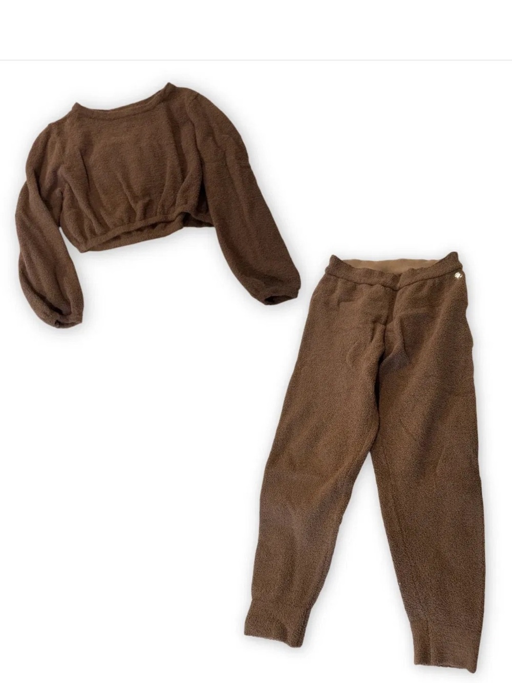 Buffbunny teddy set  Brown Sherpa Lounge Set - Cropped Pullover & Joggers - Picture 2 of 6